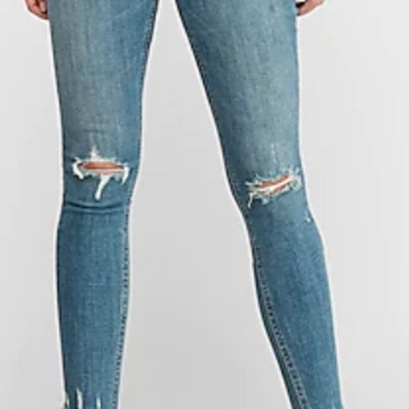 High Waisted Hyper Stretch Ripped Raw Hem Skinny Jeans - Picture 6 of 8